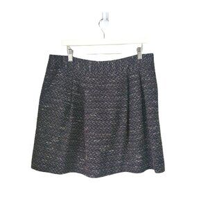 HALOGEN Womens Skirt SZ 12‎ Black Tweed Lined Pleated Black Cream A-Line Short